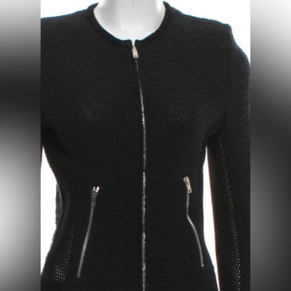 DARLING IRO AMIYA SWEATER JACKET. COLLARLESS, ZIP FRONT & POCKETS. SIDE DETAIL - Picture 3 of 12